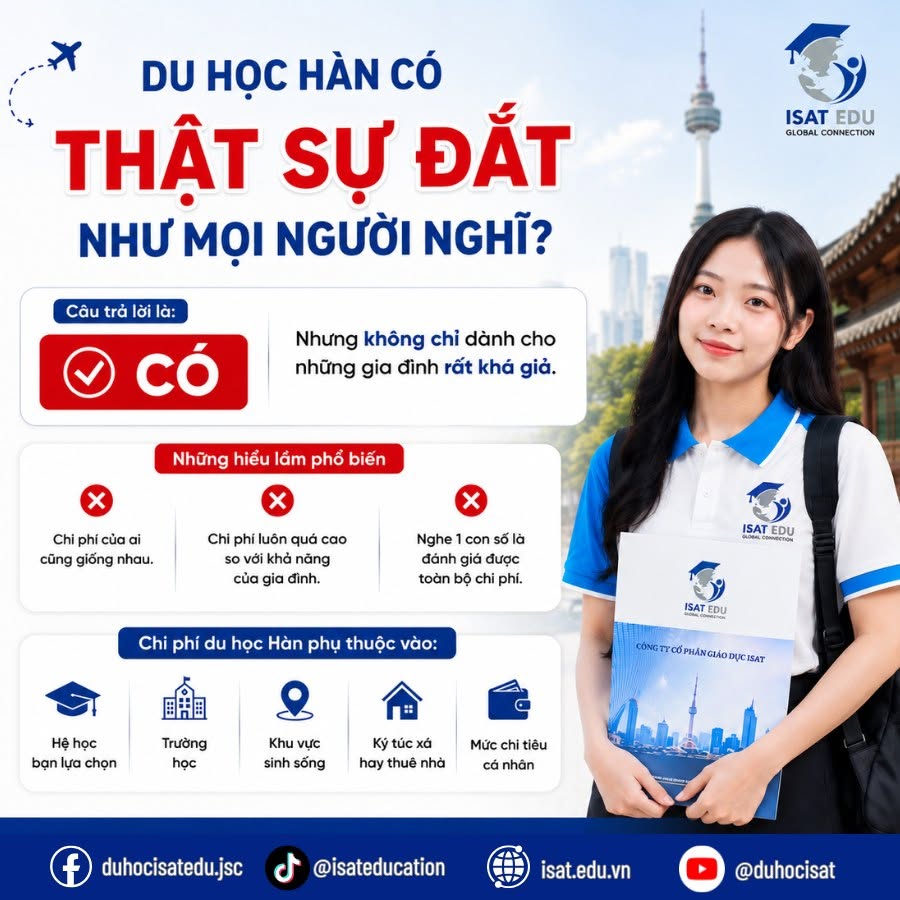 Bảng dự toán chi phí học tập và sinh hoạt tại Hàn Quốc