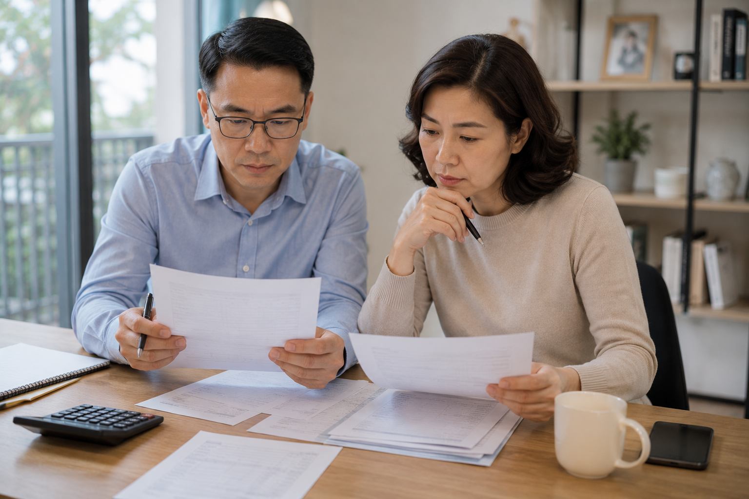 phụ huynh rà soát giấy tờ tài chính trước khi nộp hồ sơ